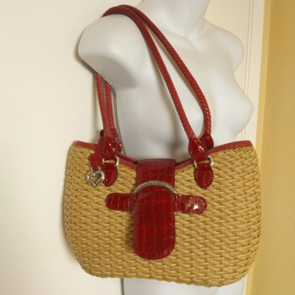 Authentic Brighton Leather-trimmed Straw Purse